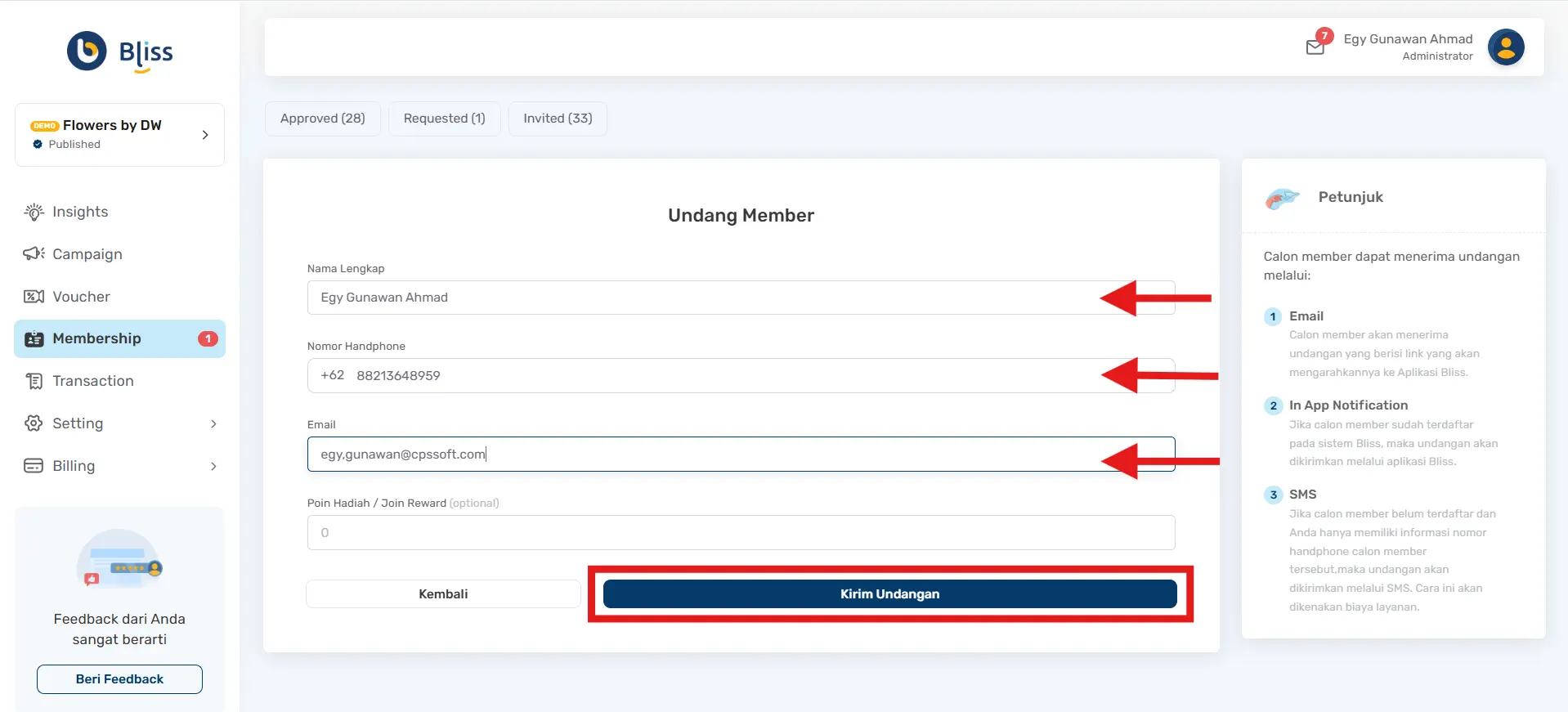 Mengelola membership Bliss